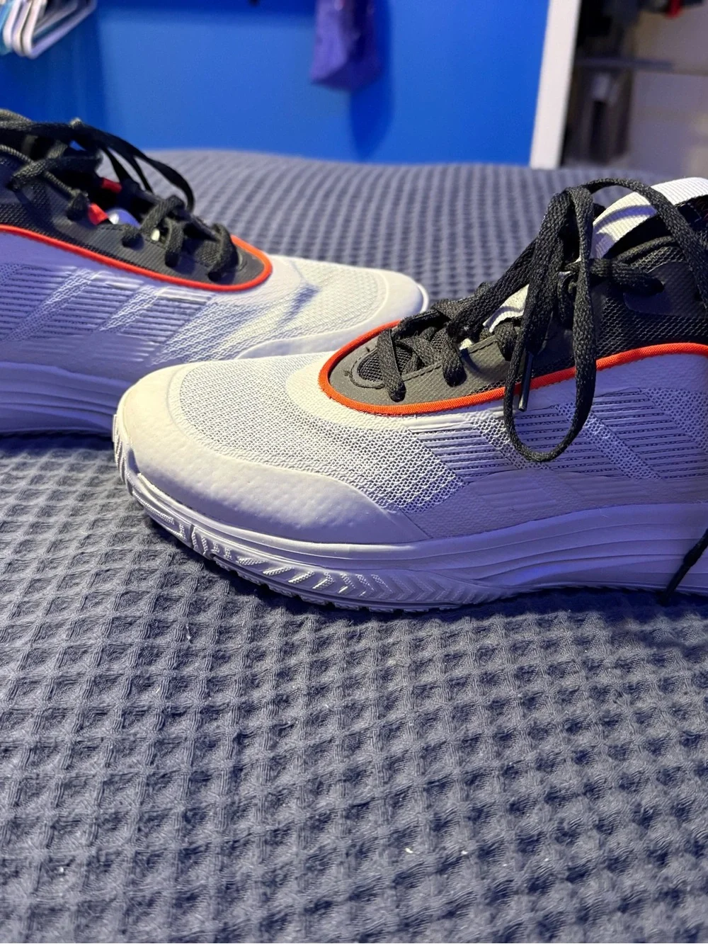 Boys White and Black basketball Sneakers with Red Trim